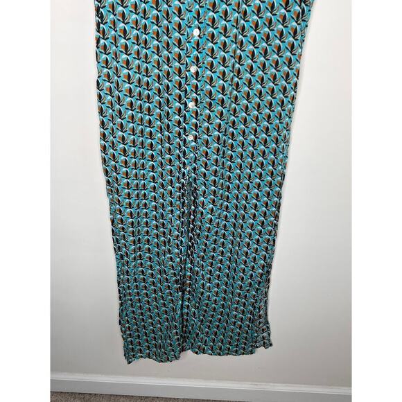 Diane Von Furstenberg x Onia Button Down Printed Blue Maxi Dress Side Slits XS - Picture 3 of 9